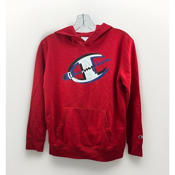 Champion Hoodie Youth Medium (10/12) Red Pullover Sweatshirt Big C Logo Fleece - Picture 1 of 6